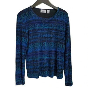 Chicos Travelers Women's Shirt Size 1 (US Medium) Blue Black Long Sleeve